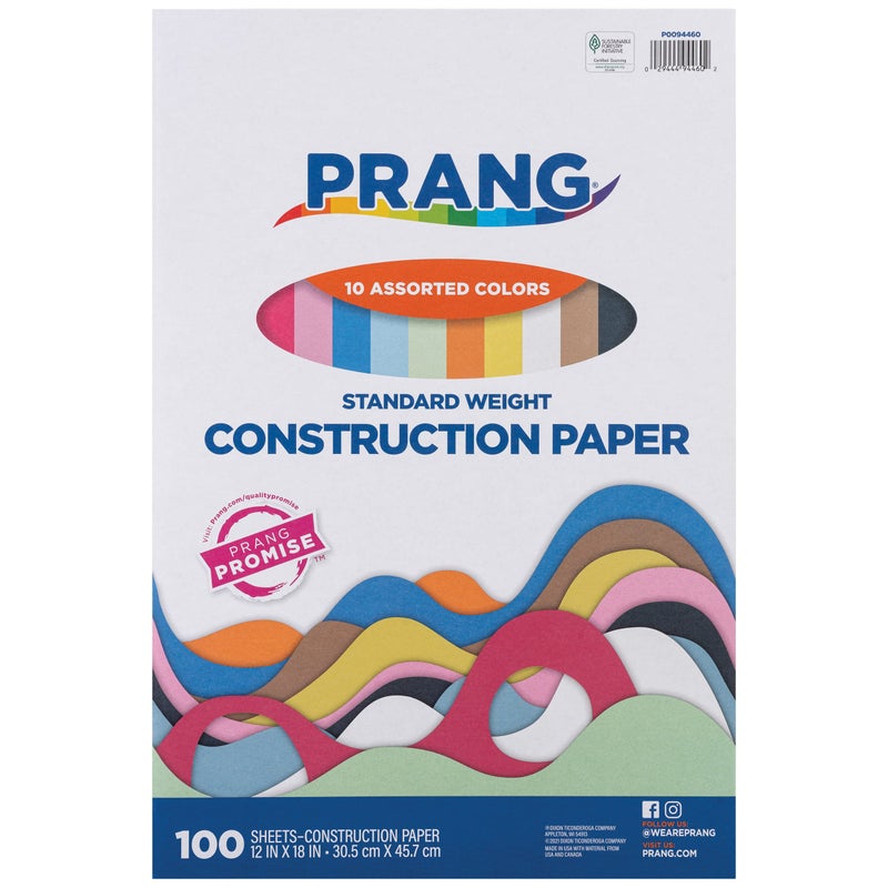 Prang (Formerly Art Street) Standard Weight Construction Paper, 10 Assorted Colors, 12" x 18", 100 Sheets - Image 1